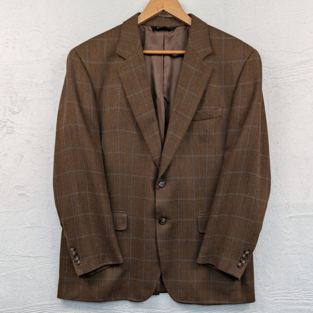 VTG Jos. A. Bank Blazer Men's 43R Brown Herringbone Windowpane Dark Academia 90s